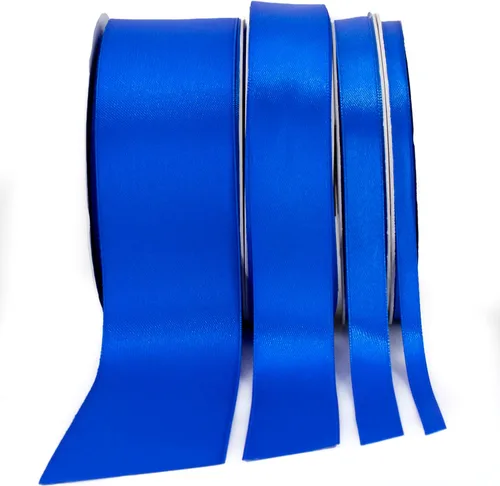 Miniatura 4 de Cinta de satén azul real, 1/4 pulgadas x 50 yardas, color sólido de doble cara, rollo de cinta gruesa y duradera, cinta 100% poliéster para envolver
