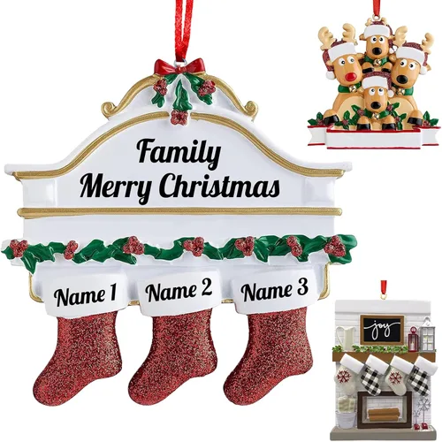 Miniatura 15 de Adornos de Navidad personalizados 2025, repisa de chimenea, familia de 2/3/4/5/6 nombres de miembros de la familia Joy para decoraciones de árbol