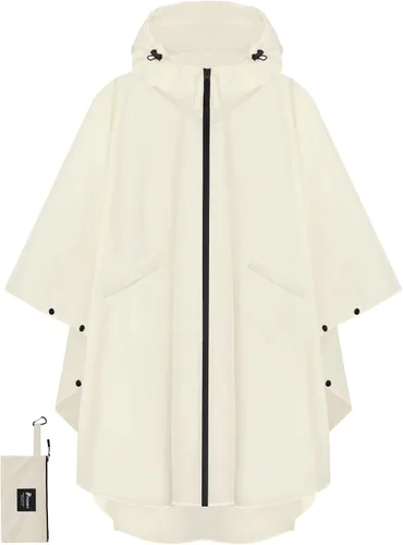 Miniatura 11 de PTEROMY Poncho de lluvia con capucha para adultos con bolsillo y cremallera, chubasquero impermeable ligero para hombres y mujeres
