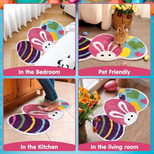 Miniatura 6 de Tapete de baño con huevos de Pascua, lavable, antideslizante, absorbente, suave, esponjoso, para baño, dormitorio, sala de estar, decoración