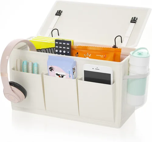 Miniatura 23 de Edudif Organizador de Cabecera de Doble Propósito, Organizador de Cama con 6 Bolsillos, Solución de Almacenamiento Versátil para Mesita de Noche