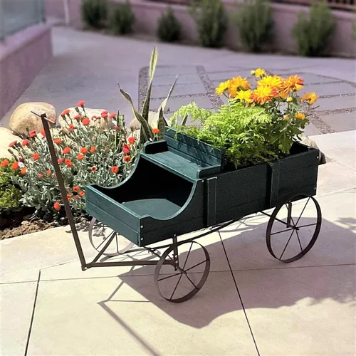 Miniatura 4 de Shine Company Jardinera decorativa grande para jardín de carro, color verde