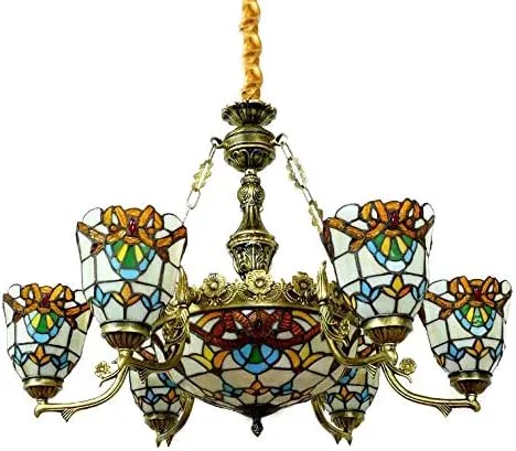 Miniatura 3 de Iluminación colgante LED lámpara victoriana estilo Tiffany antiguo vidrieras 6+1 luz colgante luz para comedor sala de estar café restaurante - TYP