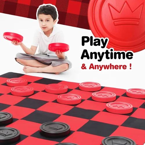 Miniatura 7 de Grip Kids Juego de damas jumbo con bolsa de almacenamiento, tapete de 58 pulgadas, juguetes de juego para exteriores e interiores, juegos de mesa
