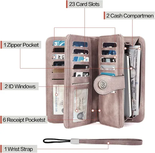 Miniatura 3 de BROMEN Billeteras de cuero para mujer, cartera grande de mano para teléfono, 2-Púrpura, Casual