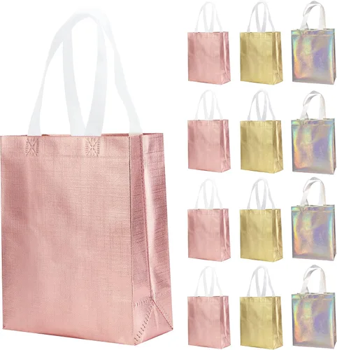 12 bolsas de regalo reutilizables no tejidas con asas para recuerdo de fiesta 8 pulgadas de ancho x 4 pulgadas de largo x 10 pulgadas de alto Color