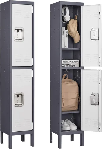 Miniatura 18 de Armario de metal para el hogar, vestidor, armarios de almacenamiento de acero de 71 pulgadas para empleados, armario con cerradura con 1 puerta Gris
