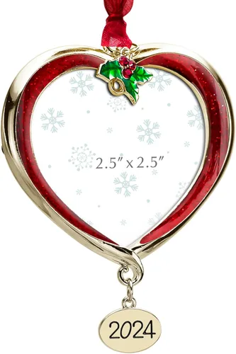 Miniatura 2 de Adorno para árbol de Navidad Marco de fotos Colgante de metal para fiestas Marco de fotos de 2.5 pulgadas Charm decorativo de mascotas, primera