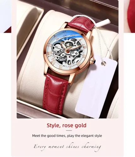 Miniatura 6 de Reginald Reloj mecánico para mujer, en forma de corazón, movimiento mecánico de oro, reloj mecánico automático para mujer, Negro -, Moda casual