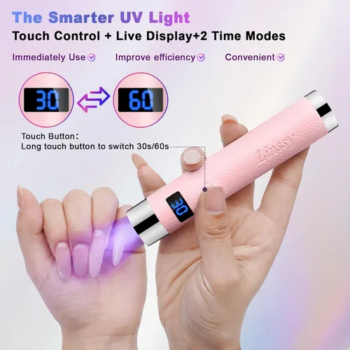 Miniatura 4 de Linssy - Mini luz UV para uñas con sensor automático y soporte de cuello de cisne, lámpara de uñas inalámbrica portátil con pantalla LCD, luz UV