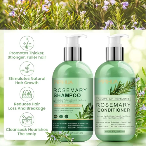 Miniatura 3 de Set de champú y acondicionador para el crecimiento del cabello con romero: infundido con aceite de árbol de té, menta y biotina - Limpia y ayuda a