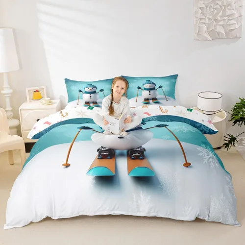 Erosebridal Juego de ropa de cama con diseño de Feliz Navidad, adorable funda de edredón de muñeco de nieve tamaño individual para niños y niñas,