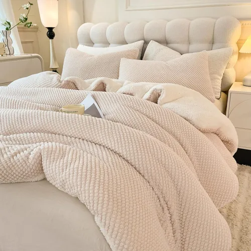 Miniatura 14 de LLanCL Juego de edredón de diseño jacquard 3D, ultra suave, cálido, tamaño individual, felpa de piel sherpa, juego de 2 piezas de ropa de cama