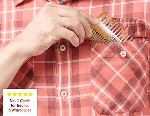 Miniatura 7 de BEST DEAL peine de madera para barba y estuche, acción dual, dientes finos y gruesos, perfecto para utilizar con bálsamos y aceites, peine
