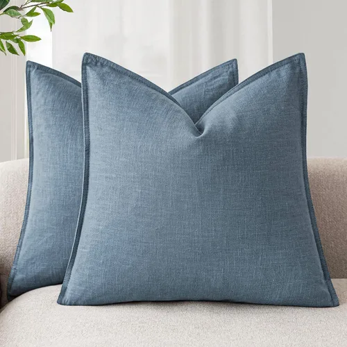 Miniatura 9 de Foindtower Paquete de 2 fundas de almohada decorativas de lino y liso, funda de cojín decorativa suave, estilo bohemio campestre para silla, sofá