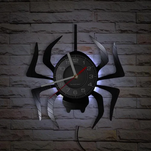 Miniatura 4 de Reloj de pared LED de araña negra de 12 pulgadas con 7 colores cambiantes, tarántula silenciosa, cuarzo, sin tictac, reloj de pared, moderno