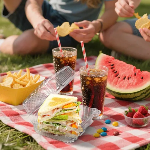 Miniatura 2 de NPLUX 25 Pack de Envases Desechables con Bisagras de Plástico Transparente y Engrosado para Llevar Alimentos, Recipientes para Tartas con Tapa, 5.8