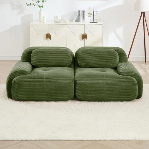Miniatura 3 de Sofás modulares modulares sin hueso de 82 pulgadas para sala de estar, juego de sofá comprimido de 2 plazas, no requiere montaje, tela de pana, Verde