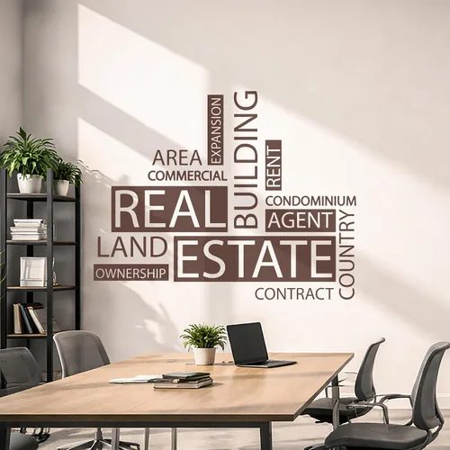Miniatura 2 de Vinilo grande para pared, diseño de agencia inmobiliaria, palabras, agente inmobiliario, decoración de oficina, mural (ig6162), color negro, M, 22.5