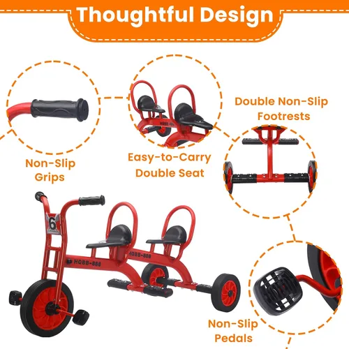 Miniatura 5 de Triciclo para niños de 3 a 8 años, bicicleta de triciclo doble para niños, bicicleta tándem para guardería preescolar al aire libre con neumáticos