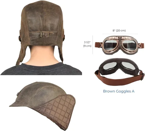 Miniatura 6 de Sombrero de aviador para niños cuero marrón real disfraz casco volador de piloto sombrero steampunk para niños