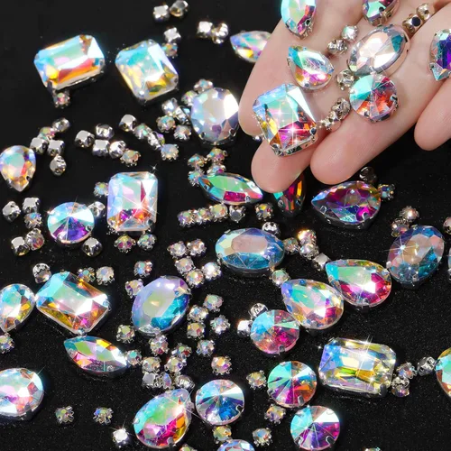 Miniatura 16 de WILLBOND 156 piezas de diamantes de imitación para coser con garra, diamantes de imitación de cristal con base plana, gemas con engaste de metal