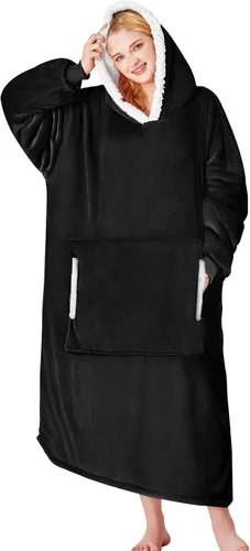 Miniatura 18 de yescool - Cobija con capucha, sudadera de franela de forro polar sherpa para adultos, mujeres y hombres, talla única