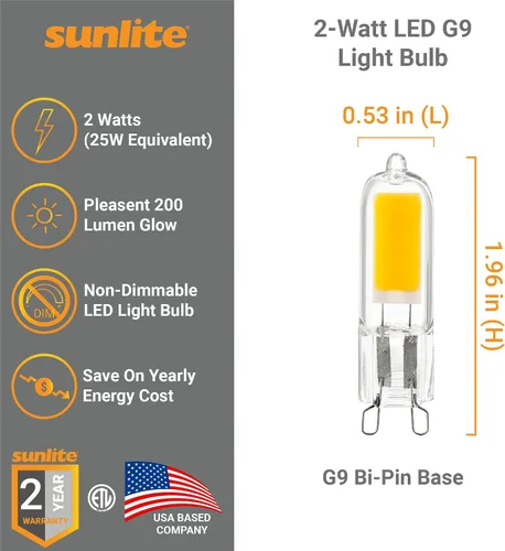 Miniatura 3 de Sunlite Bombilla LED G9 con base de dos pines, 2 vatios (equivalente a halógeno de 25 W), 200 lúmenes, no regulable, luz diurna de 5000 K, paquete