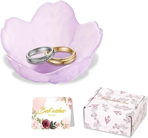 Miniatura 10 de Regalos para mujeres, plato para baratijas con flores, plato para joyería de vidrio rosa, soporte para anillos, bandeja de joyería, decoración
