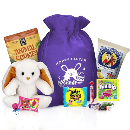 Canastas de Pascua para niños, prefabricadas y llenas para niñas y niños, iluminarán las caras de tus conejitos favoritos Púrpura