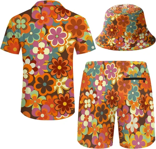 Miniatura 2 de Conjunto de camisa y pantalones cortos de los años 80 para hombre, traje de los años 80 y 90, trajes de camisa de los años 90 con sombreros
