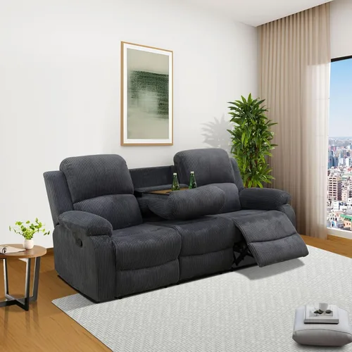Miniatura 37 de Juego de sala de Estar reclinable de 3 piezas, juego de sofá reclinable Manual para conjunto de muebles de sala de Estar, con consola de Gris oscuro
