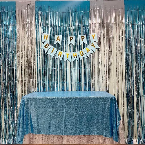 Miniatura 44 de Mantel de lentejuelas color azul bebé de 120 pulgadas redondo con purpurina, secuencia metálica, para fiesta de cumpleaños, baby shower, boda