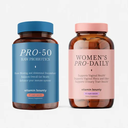 Vitamin Bounty Pro-50 Probiotics and Women's Probiotic & Prebiotic Bundle - BV Defense & pH Balance, 13 cepas probióticas, salud intestinal, salud