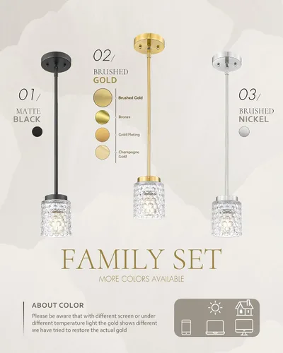 Miniatura 7 de FEMILA Lámpara Colgante Dorada, Accesorios de Iluminación Colgante de 4", Iluminación para Isla de Cocina, Vidrio Martilleado, Base E26, 4FY86MIL BG