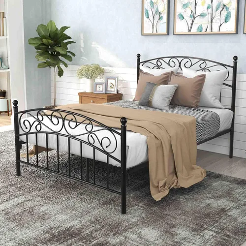 Miniatura 6 de Base de cama matrimonial de metal, plataforma moderna con cabecero/estribo, cámaras de base de colchón, base de cama resistente, no necesita somier