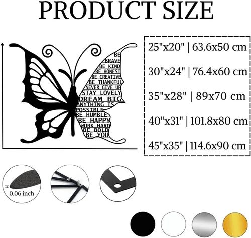 Miniatura 3 de Arte de pared de mariposa de metal, citas motivacionales, decoración de pared con frases positivas, arte de pared inspirador grande, metal de arte