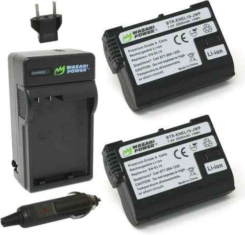 Wasabi Power Batería (paquete de 2) y cargador para Nikon EN-EL15 y Nikon D500, D600, D610, D750, D780, D800, D800E, D810, D810A, D850, D7000,