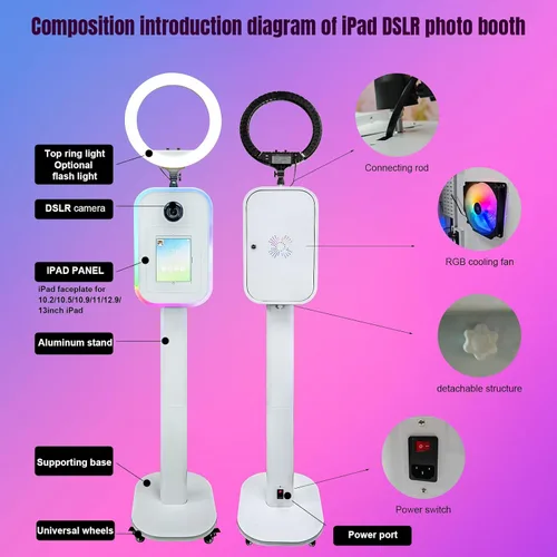 Miniatura 4 de Máquina portátil de cabina de fotos 2 en 1 - Compatible con iPad 10.2-13 y cámara DSLR, con funda de vuelo, control de aplicación RGB luz para Blanco