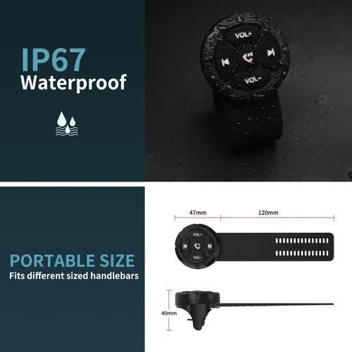 Miniatura 5 de Control remoto de botón multimedia Bluetooth, controlador de música inalámbrico impermeable para automóvil, bicicleta, motocicleta, botón de control