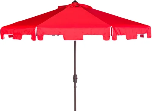 Miniatura 11 de SAFAVIEH Zimmerman - Sombrilla de patio con manivela de 9 pies para exteriores, toldo azul y blanco bebé, poste de aluminio marrón, cenefa