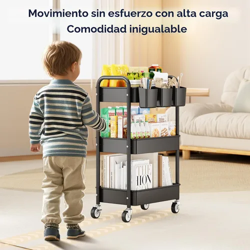Miniatura 2 de YASONIC Carrito Rodante de 3 Niveles - Carrito Utilitario de Metal con Ruedas, Tazas Colgantes, Ganchos, Organizador de Almacenamiento de Malla