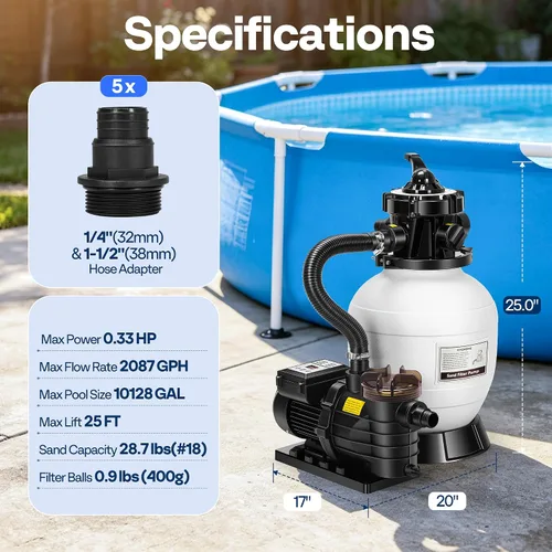 Miniatura 9 de VIVOHOME Bomba de filtro de arena mejorada de 2087 GPH con temporizador, se adapta a piscinas enterradas/sobre el suelo de hasta 10,000 galones