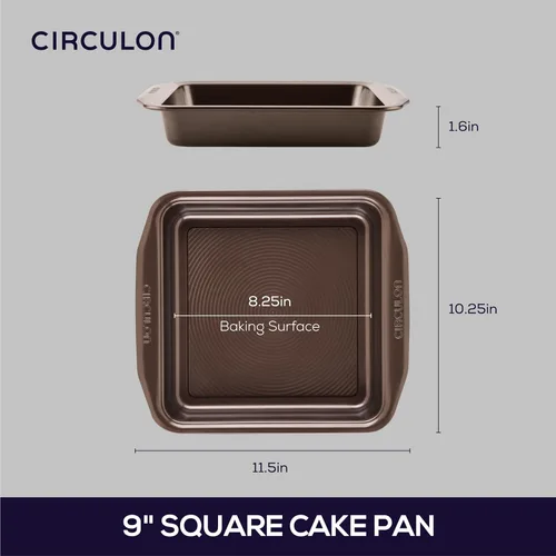 Miniatura 2 de Circulon Bandeja antiadherente para hornear / molde antiadherente para tartas, cuadrado, 9 pulgadas, marrón Chocolate