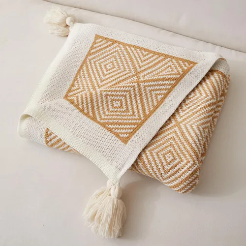 Miniatura 5 de AIVIA Manta bohemia para silla y cama, manta bohemia de punto de poliéster con rayas geométricas para todas las estaciones, manta tejida para sofá