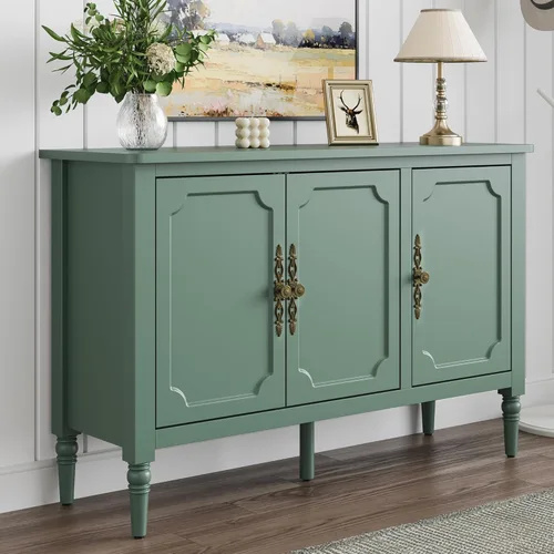 Miniatura 14 de FansaFurn Aparador con 4 Puertas, Mesa Consola de Mediados de Siglo con Estantes Ajustables, Gabinete Decorativo para Entrada, Sala de Estar, Gris