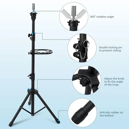 Miniatura 6 de Klvied Trípode para peluca para práctica de trenzado y peinado de peluca, soporte de cabeza de maniquí ajustable de 25 a 53.5 pulgadas con bandeja