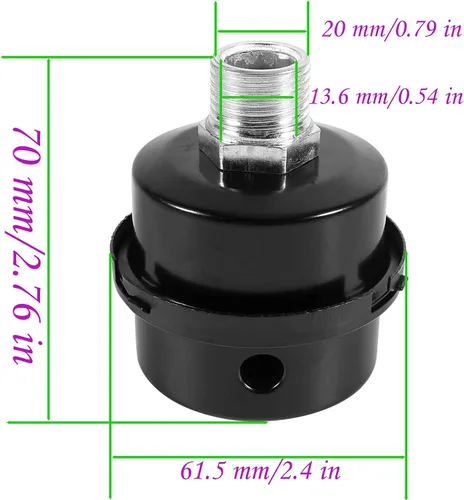 Miniatura 2 de HL018200AV Compresor de Aire Filtro Silenciador de Compresor de Aire de Metal Filtro de Admisión Silenciador de Sonido Silenciador 0.787 in Rosca