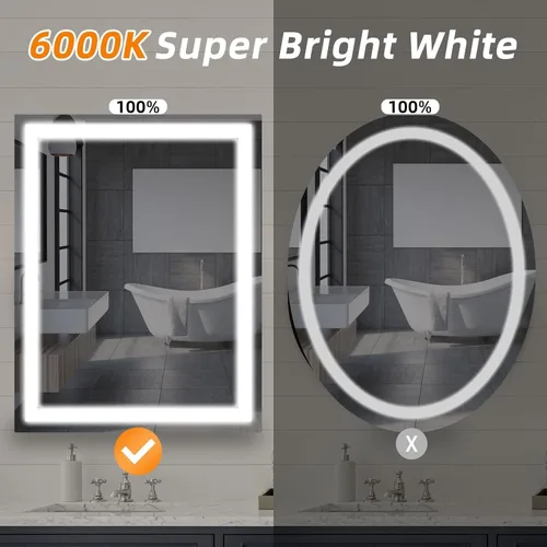 Miniatura 4 de Espejo de baño LED Yeeopp 61x81 cm, color único 6000K, súper brillante, espejo LED para baño iluminado para montaje en pared, espejo de tocador