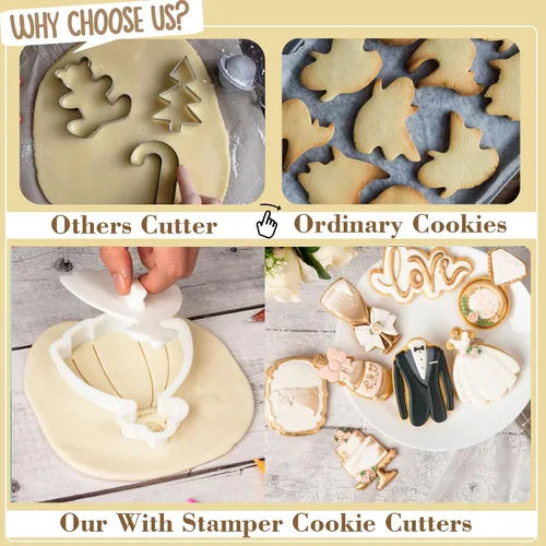 Miniatura 2 de Juego de 11 cortadores de galletas de amor con sello 3D de ácido poliláctico (PLA) para cocina, pastel, vestido de boda, formas de anillo de amor
